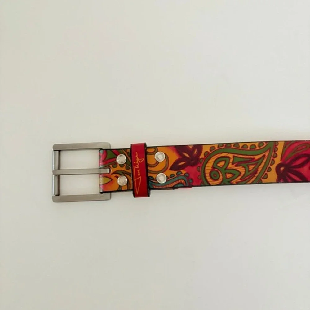 Unisex JON WYE Leather Paisley Belt Western Retro Made in USA Men Women 46